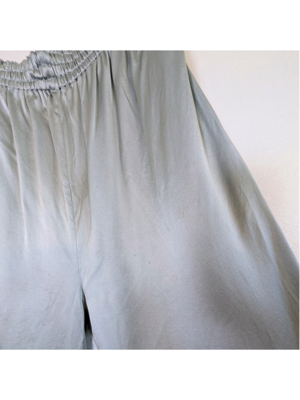 Tesori 100% Silk Wide Leg Pants Sage Green Elastic Waist Minimalist Lounge S - Picture 5 of 9